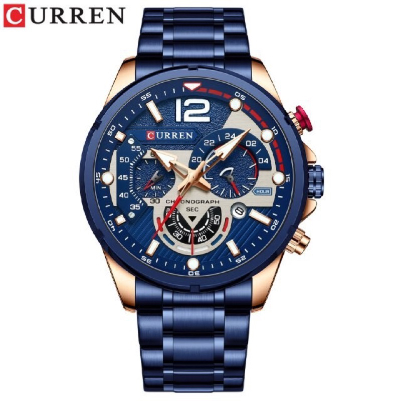 CURREN 8395 Jam Tangan Pria Analog Stainless Steel Chronograph Aktif Luminous