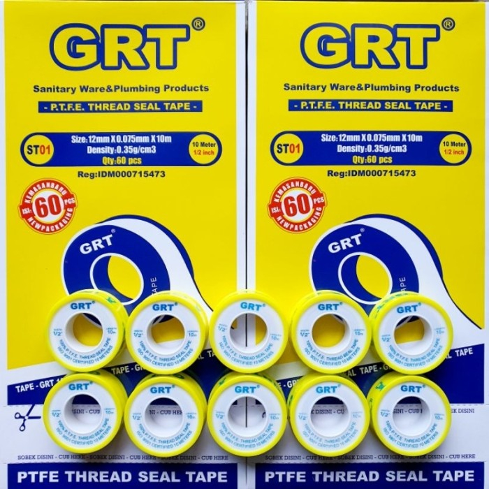 Seal Tape 10 Meter Merk GRT / Solatip Pipa 10mtr merk GRT model Onda