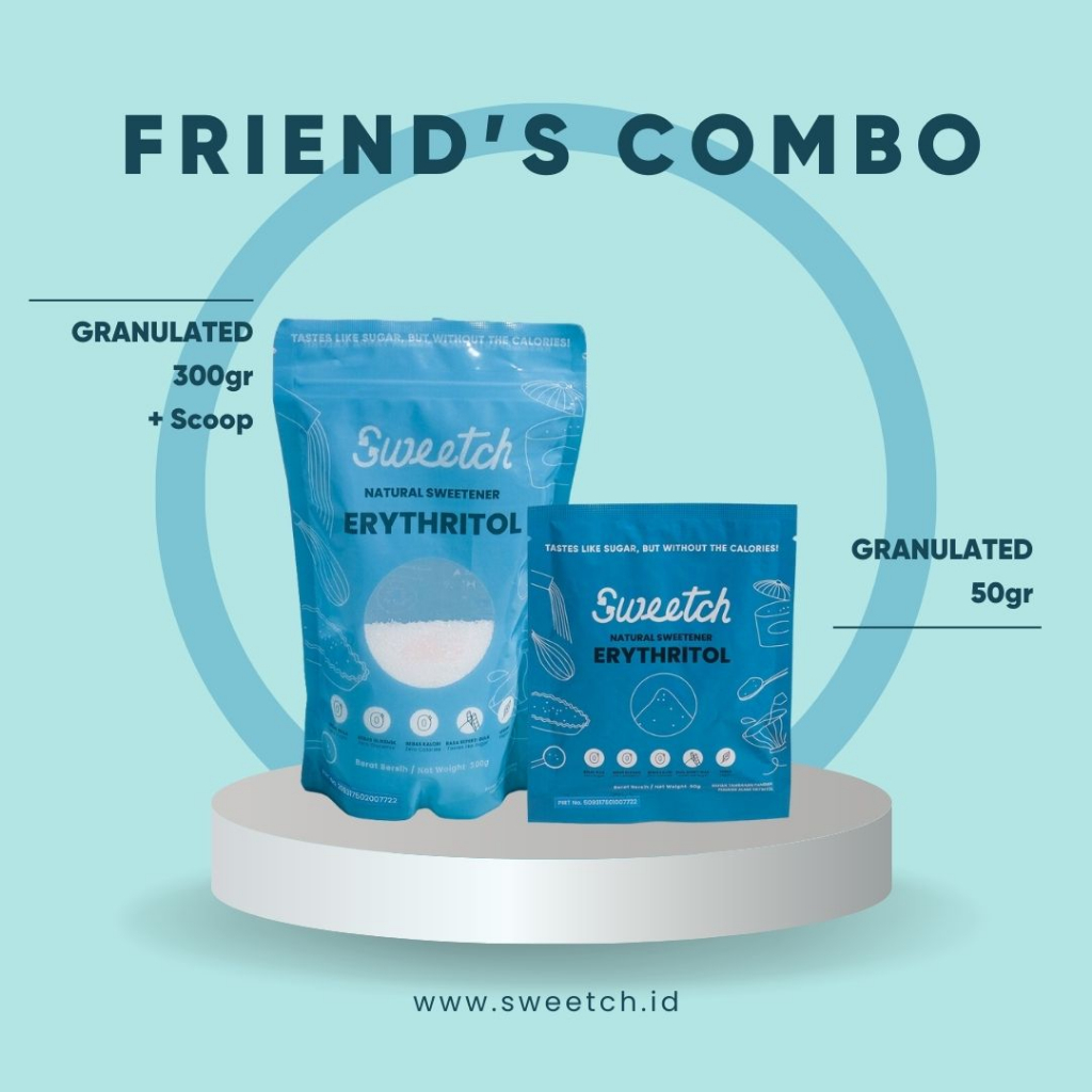 

Sweetch Erythritol Granulate Friend's Combo 300gr + 50gr / Pemanis Alami Tanpa Kalori / Pemanis Pengganti Gula / Gula Diabetes