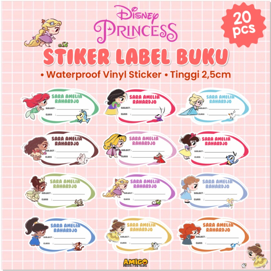 

Label Mapel Buku Princess Sticker label nama anak sekolah gambar waterproff anti air