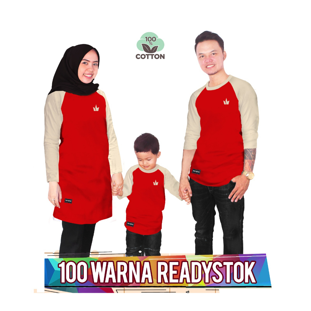 RAGLAN MERAHCABE CREAM Baju Kaos Keluarga couple anak laki laki perempuan ibu ayah ada ukuran jumbo