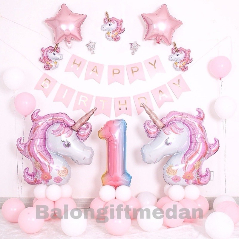 PAKET DEKOR ULANG TAHUN UNICORN PINK ANAK CEWEK