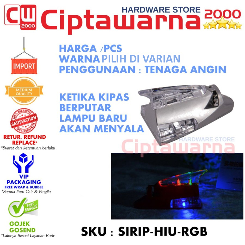 Antena Mobil Sirip Hiu Tenaga Angin Silver Hitam Putih Lampu RGB LED Shark Fin - Cw2