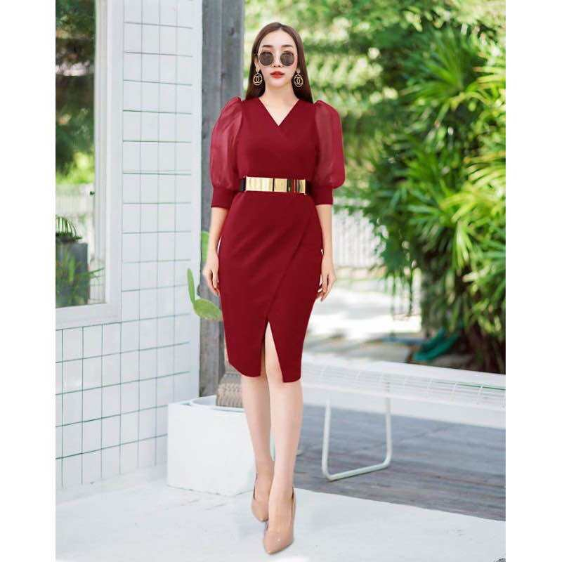 DRESS SPAN MIDI SCUBA NOVA LENGAN PANJANG TILE POLKADOT OUTFIT KONDANGAN VIRAL TERBARU DEWASA REMAJA