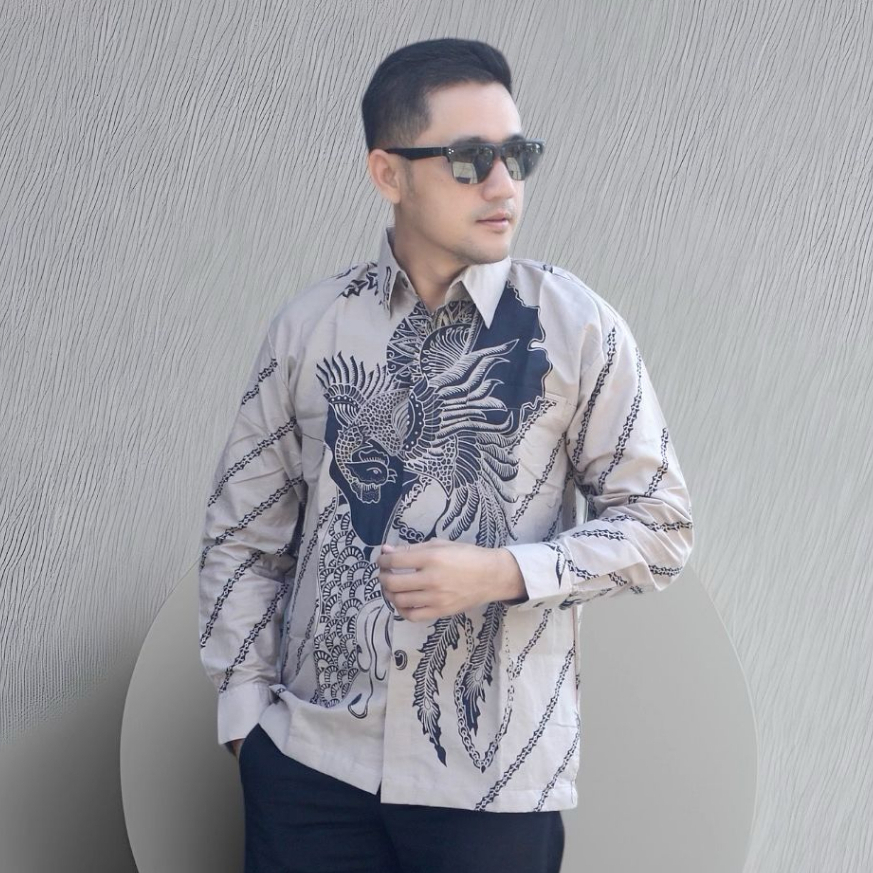 KEMEJA BATIK PRASODJO CREAM LENGAN PANJANG / KEMEJA BATIK SOLO LAPIS FURING BAHAN PREMIUM / BATIK SR