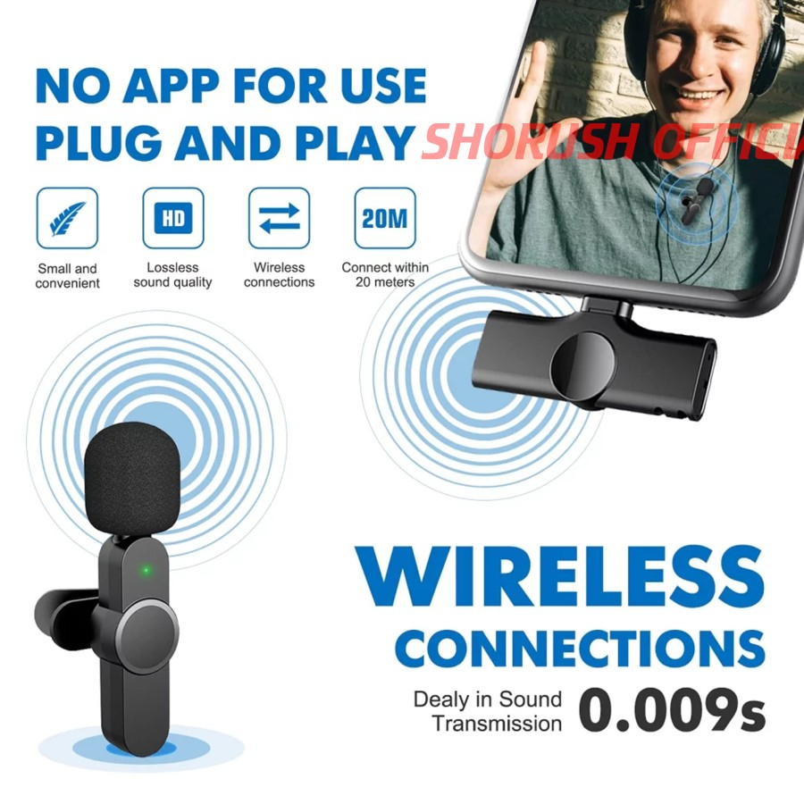 Shorush Microphone Mic Clip On Wireless 2.4Ghz VLOG Youtuber HP