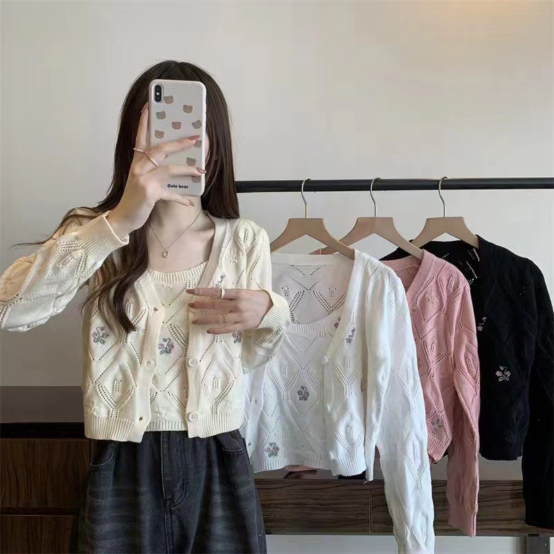 CR001-Cardigan Rajut/ Cardigan oneset/ Cardigan import/ Cardi one set flower