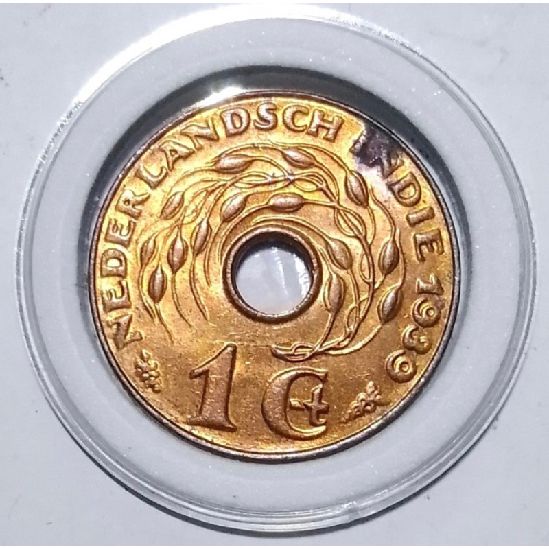 luster uang koin kuno 1 cent bolong nederlandsch Indie tahun 1939 cakep