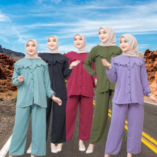 Pakaian Wanita Dewasa Setelan Baju Celana One Set Milly Cringkel Jumbo