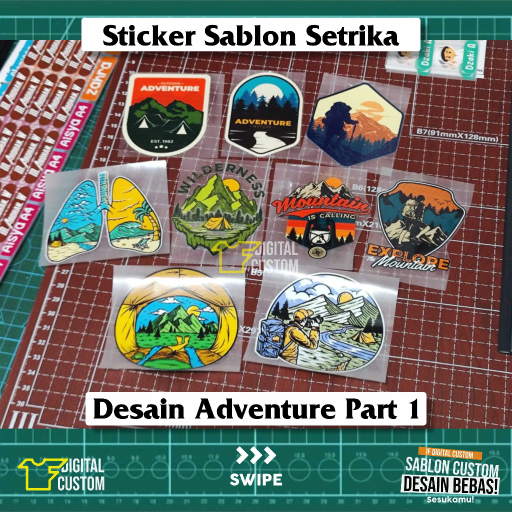 Sticker Sablon Setrika Kaos Gambar Distro Desain Logo Pendaki Gunung Alam Traveller Camping  Hiking 