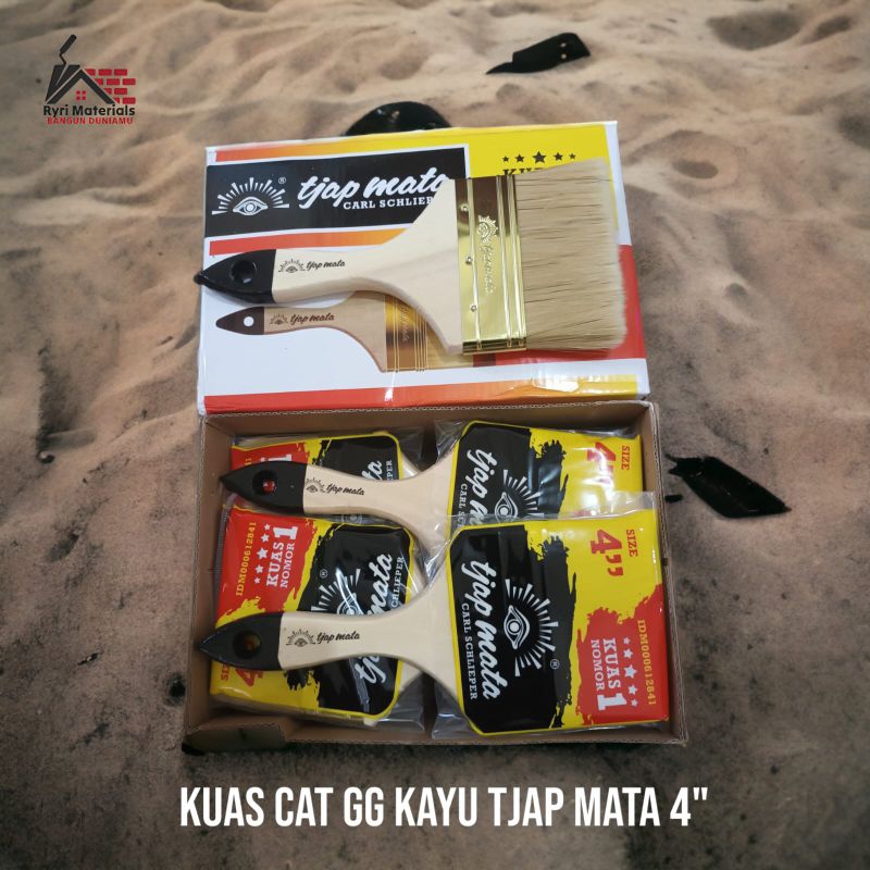 Kuas cat 4" inch Tjap Mata / Kuas cat 4" inch / Kuas cat gagang kayu