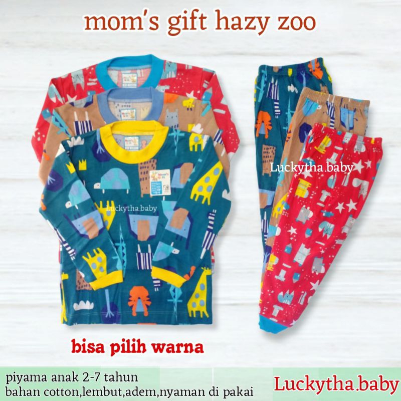 moms gift 2-7 tahun setelan panjang moms gift hazy zoo 2-7 tahun / piyama anak mom's gift big size t