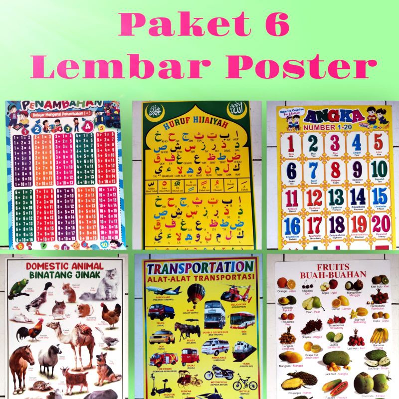 PAKET 6 LEMBAR POSTER EDUKASI ANAK PAUD DAN TK