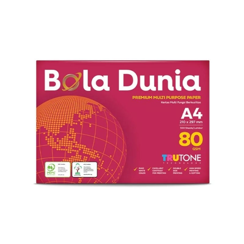 

Kertas HVS A4 80 Gram Bola Dunia 1 Kg (200 Lembar)
