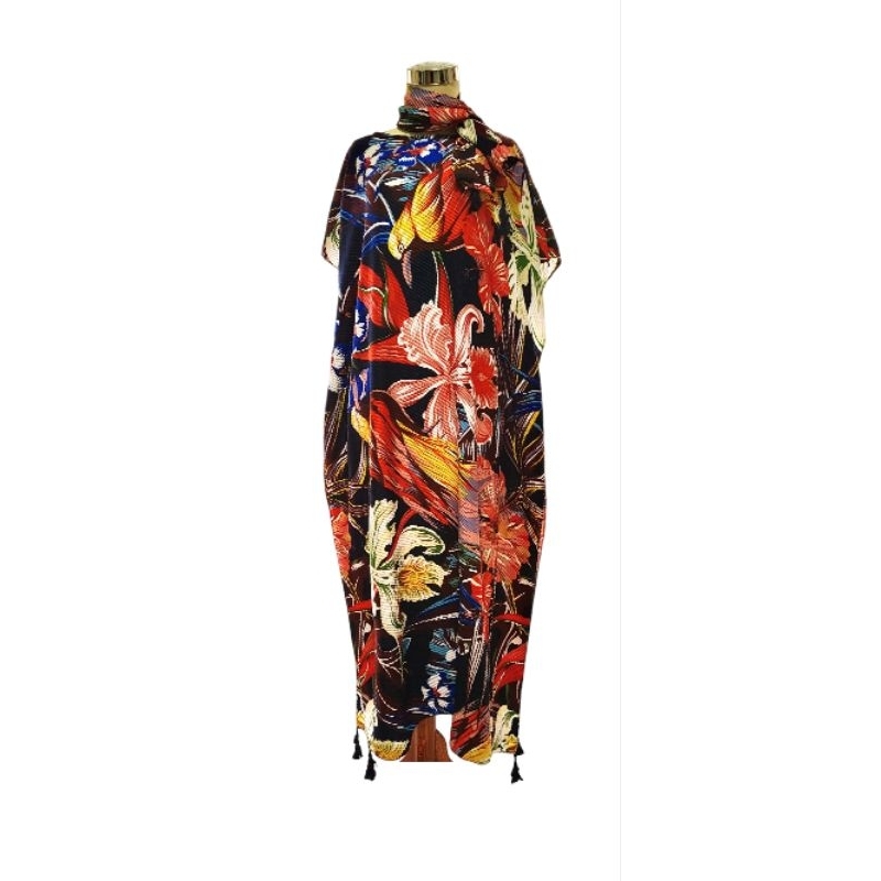 Dress maxi kaftan katun rayon premium + scarf