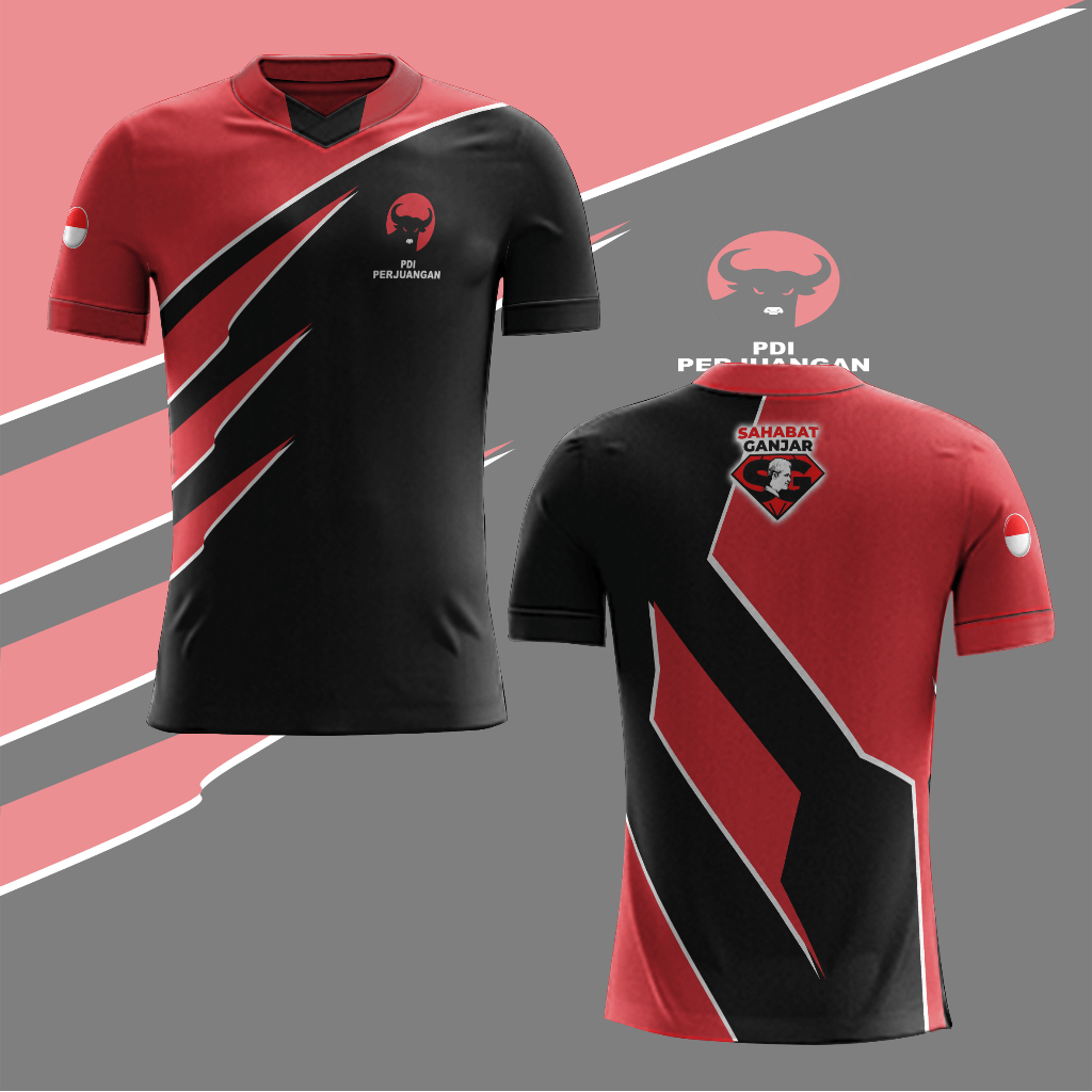 T-shirt pria baju polo jersey partai PDIP art 6 anak/dewasa Fullprint 3D terbaru 2024