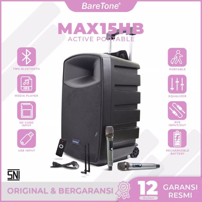 Speaker BareTone MAX15HB Bluetooth Karaoke 15 inch Portable BARETONE Original