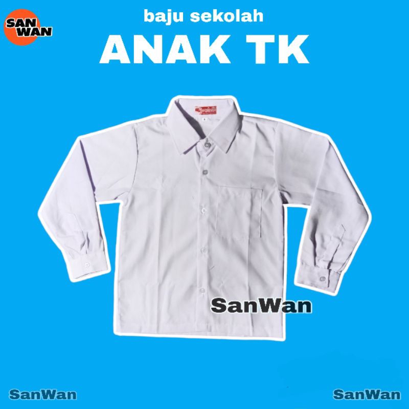 Baju Sekolah Anak TK PAUD Kemeja Putih Polos Lengan Panjang
