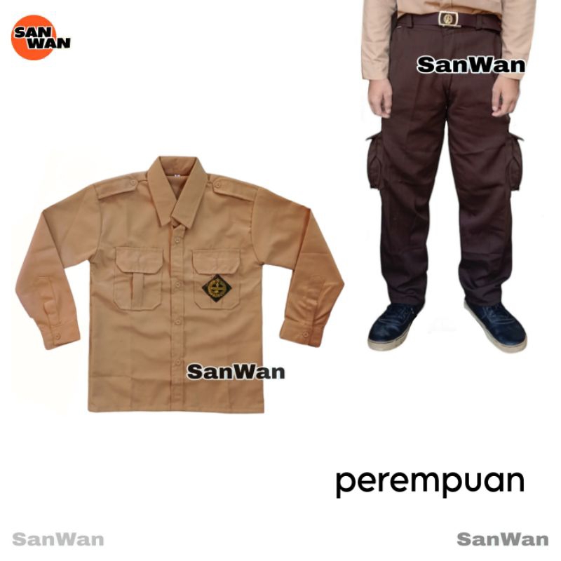 Setelan Seragam Sekolah SD Pramuka PEREMPUAN  Baju Panjang Celana PDL CARGO Panjang