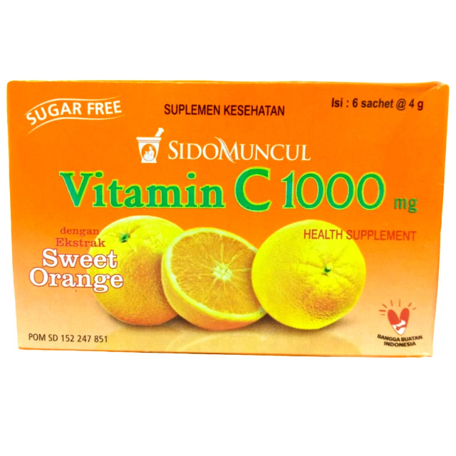 VITAMIN C 1000 MG SIDOMUNCUL SWEET ORANGE BEBAS GULA 1 BOX 6 SACHET