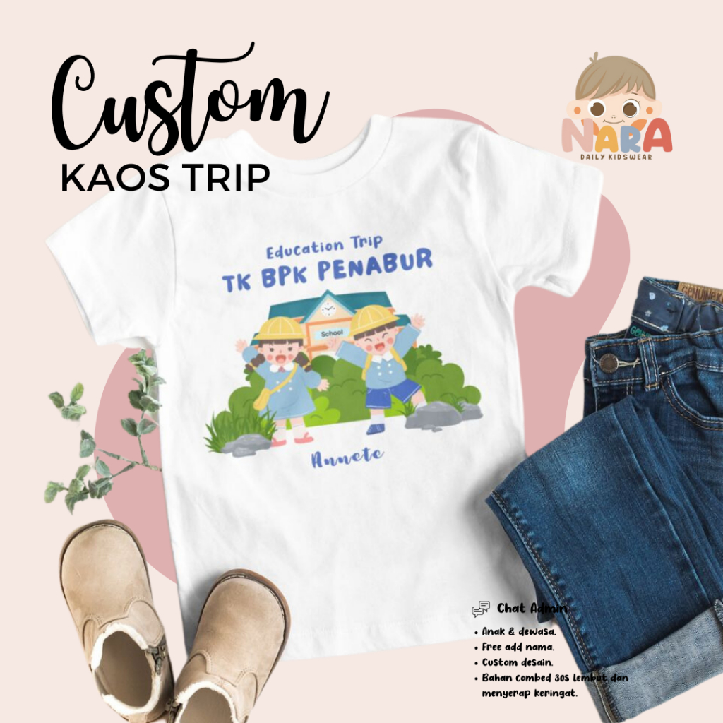 Nara Kidswear - Kaos Anak Lengan Pendek Custom TK Sekolah PAUD Free Add Nama