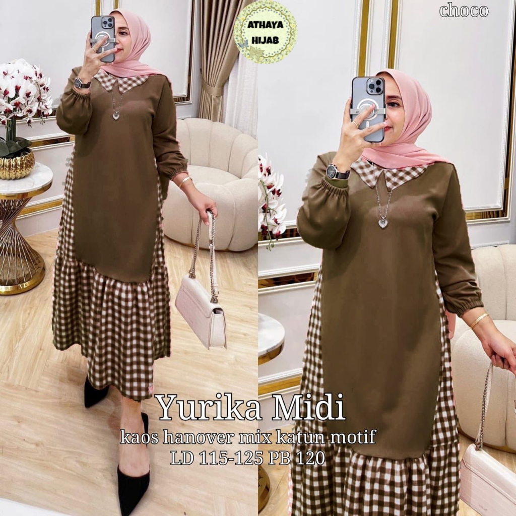 Yurika Midi Dress Jumbo Wanita Hanover Mix Katun LD 120 By Athyaya Hijab