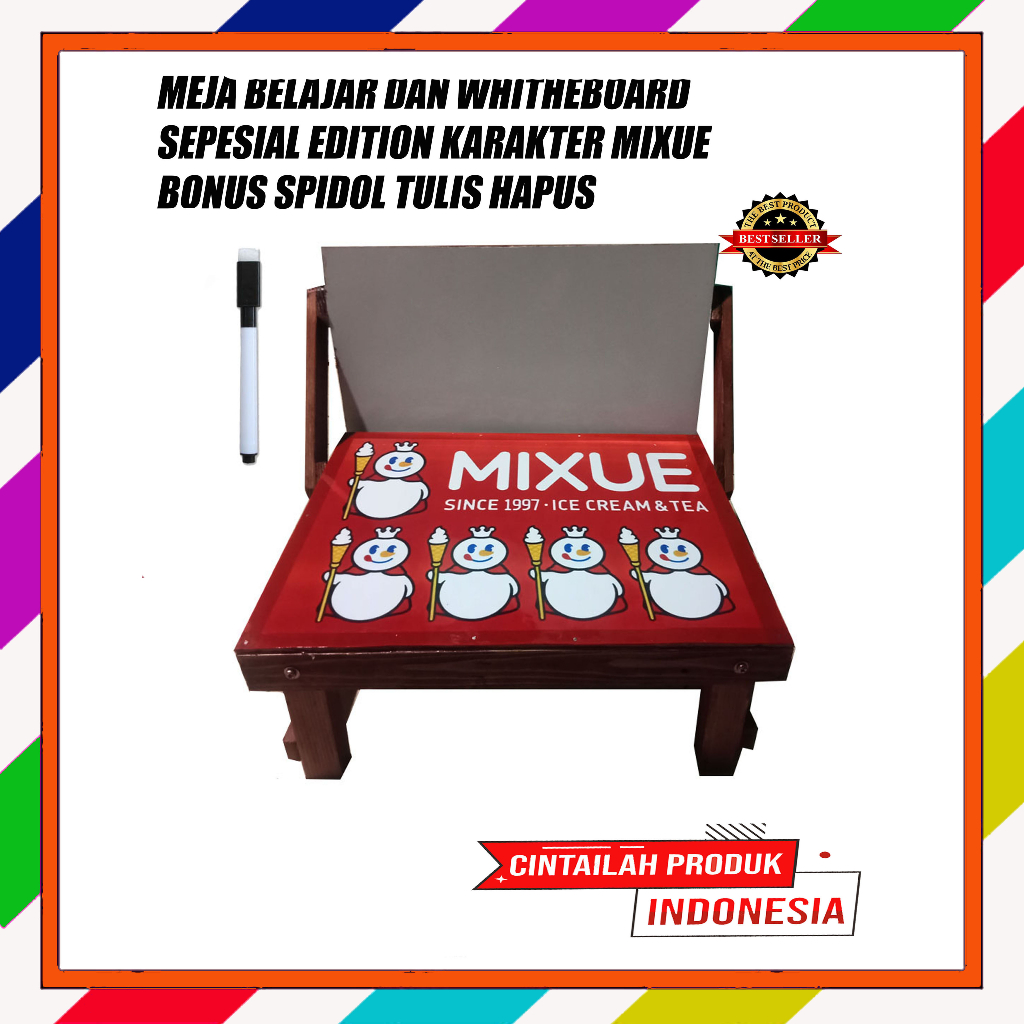 

Meja belajar anak dan papan tulis hapus Spesial edition karakter mixue bonus spidol