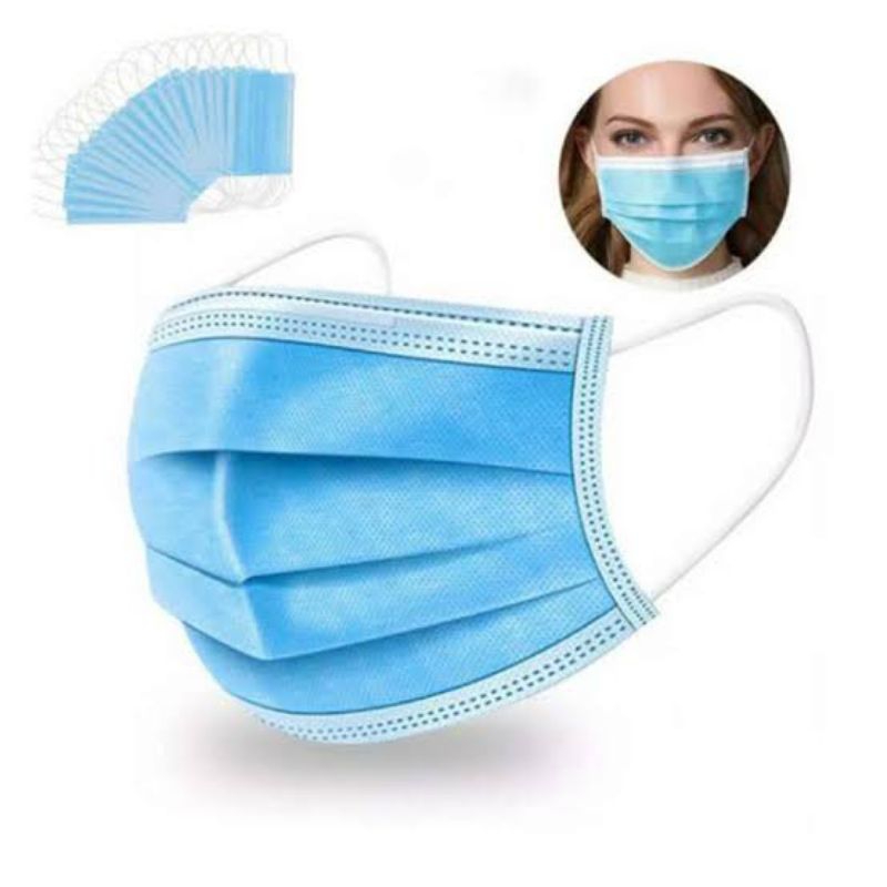 Grosir Masker 3 ply 50pcs Biru COD Earloop Disposable Face Mask