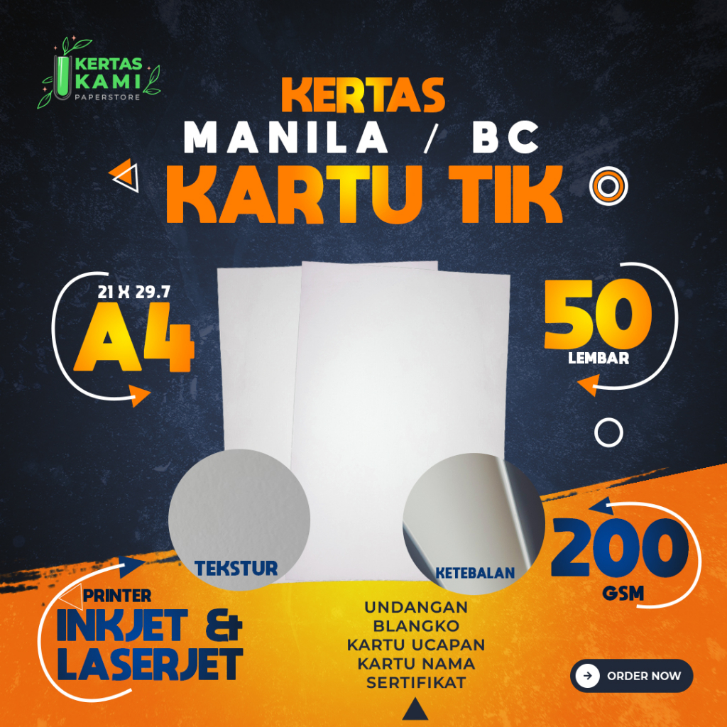 

Kertas Kartu TIK 200 gsm A4 isi 50 lembar - Kertas HVS Tebal Manila BC Putih A4 200 gram Kertas Undangan Karton Ijasah Sertifikat Brief Card ukuran A4
