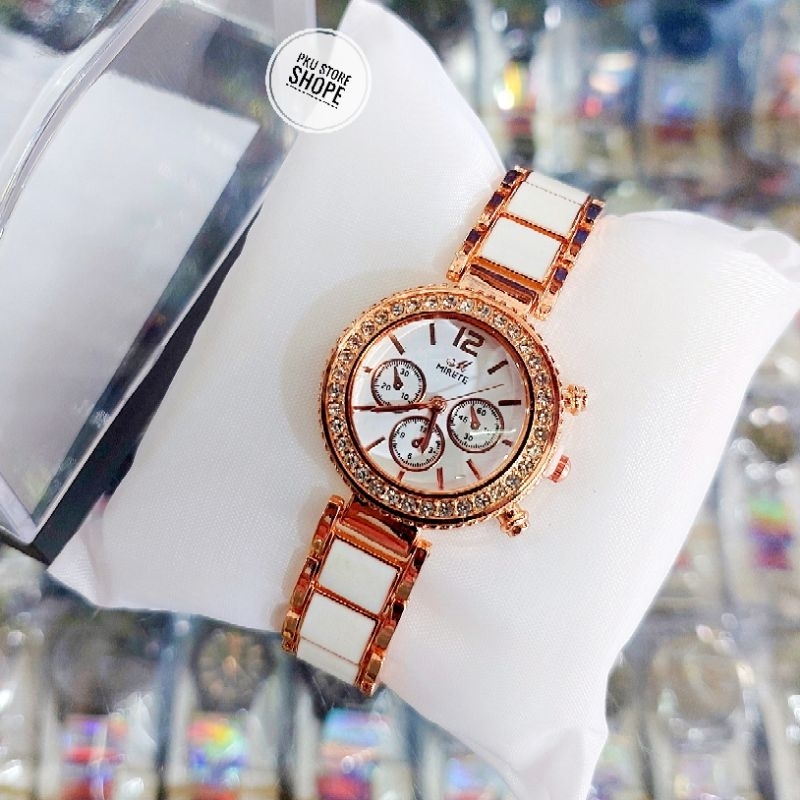 Jam Tangan Wanita MK Rantai Keramik Stainless Steel Mirete Original Analog Water Resistant Bestselle
