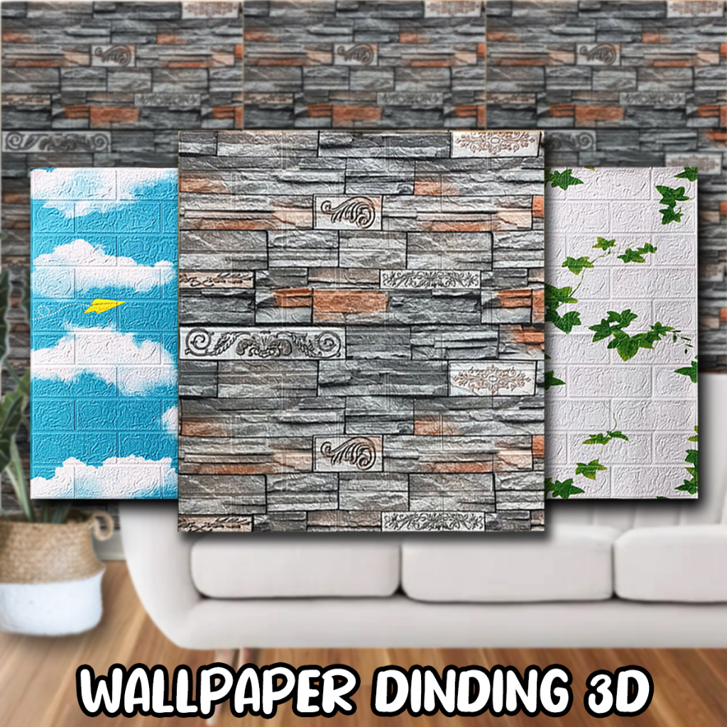PROMO 10 LEMBAR | Wallpaper Dinding Foam Motif Batu Alam 3D Stiker