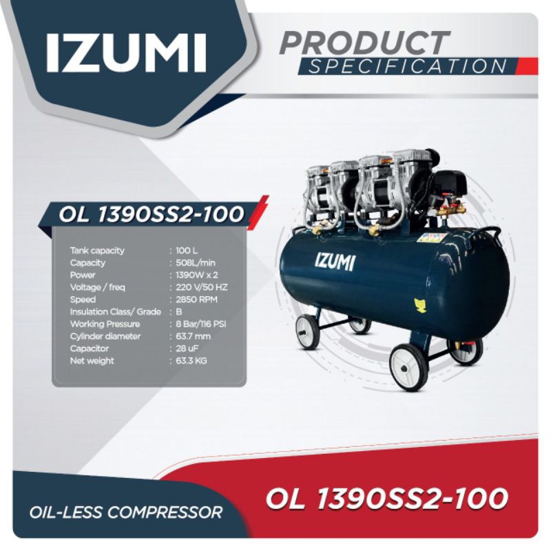 Izumi Air Compressor Oilless OL 1390SS-100 Super Speed 2x