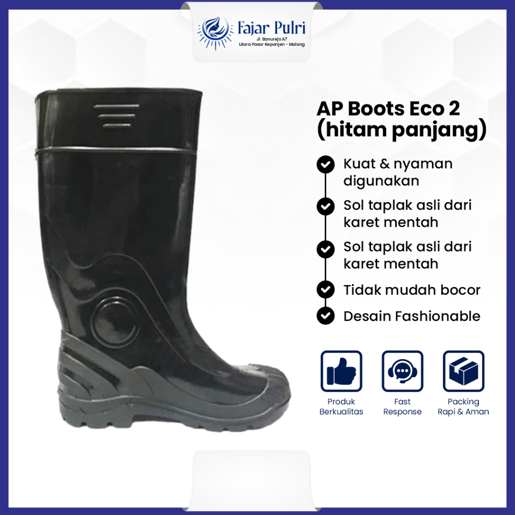 Sepatu Pria AP Boots Terra Eco 2 Black Safety Shoes Keselamatan Kerja PVC Karet Hitam Panjang Tanggu