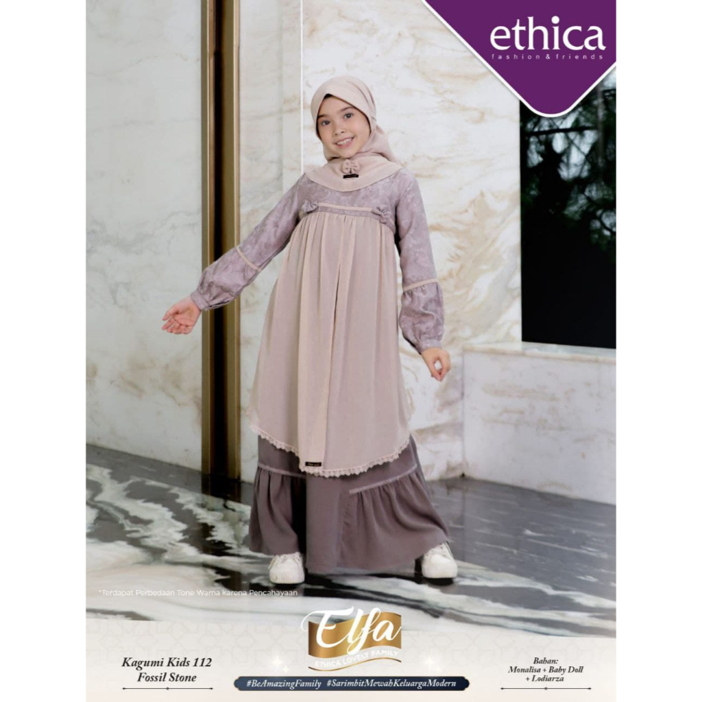 ETHICA Kagumi Kids 112 Fossil Stone 4 - Baju Gamis Dress Anak Perempuan Busana Fashion Muslim Anak