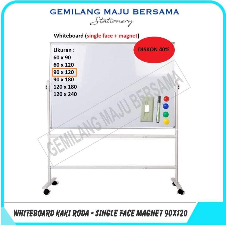 

Whiteboard / Papan Tulis + Kaki Roda 90 x 120 cm ( Satu Muka / Magnetic)