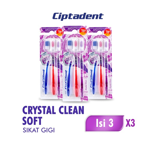 Ciptadent Sikat Gigi Crystal Clean Soft Kotak Isi 3 Pcs x3