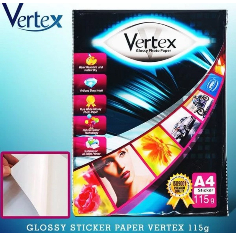

Kertas Photo Stiker Vertex A4 115g / VERTEX Glossy Foto Paper Sticker