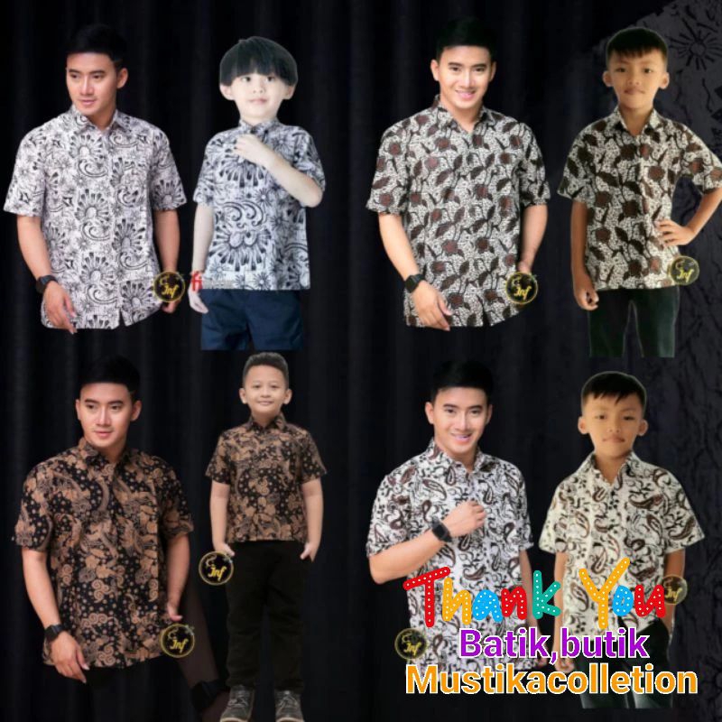 Kemeja Batik Anak Laki Laki Batik Pria Lengan pendek Couple Batik Ayah dan Anak Lengan Pendek Baju B