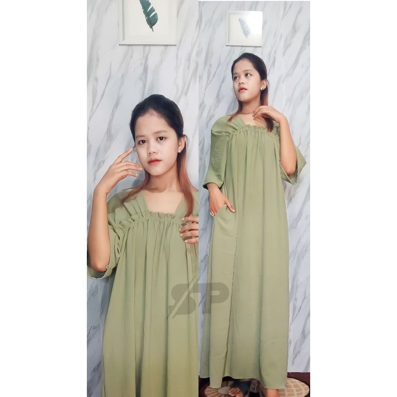 Daster Kerut Dada Crinkle Airflow | Daster Long kerut Dada