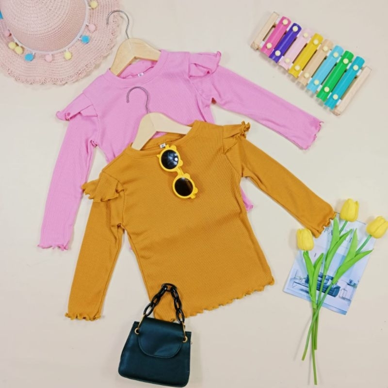 Syakila lengan panjang//rib knit rajut//kaos anak rajut adem