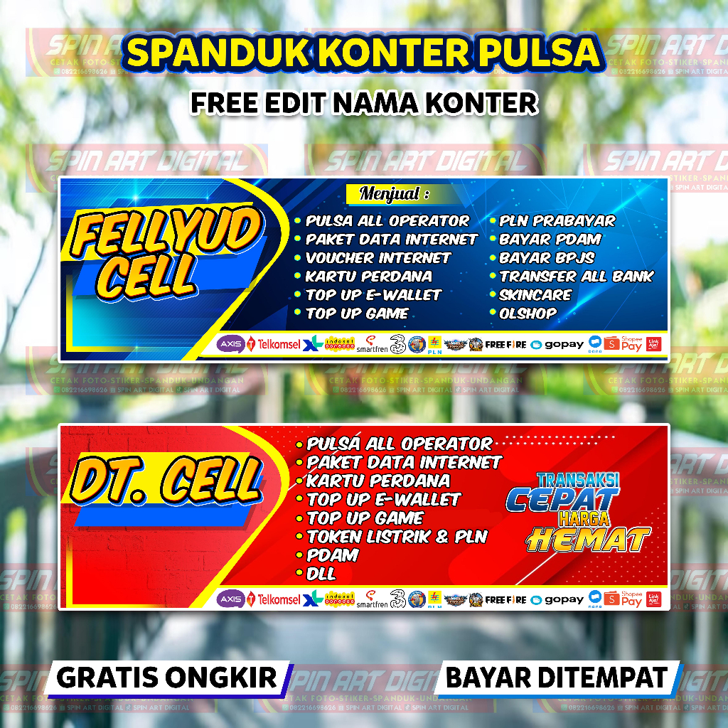Spanduk Konter Pulsa, Banner Pulsa Free Desain Murah COD