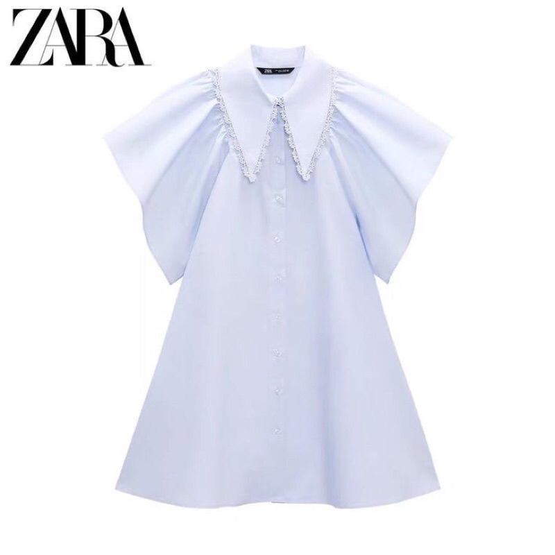 PRELOVED ZARA DRESS POPLIN BABY BLUE WITH RENDA