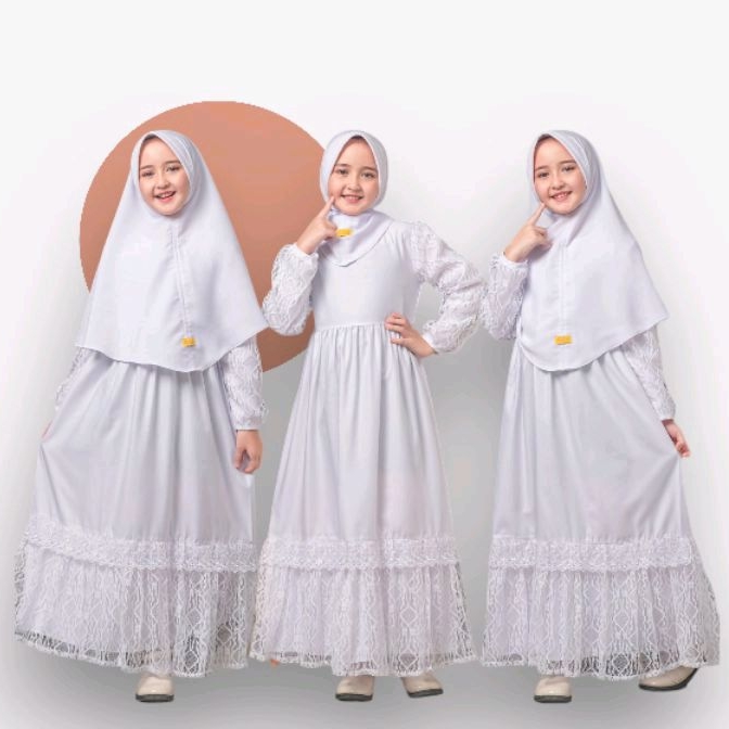 GAMIS ANAK PUTIH AZIZAH BY LABELLA 5&8 TAHUN