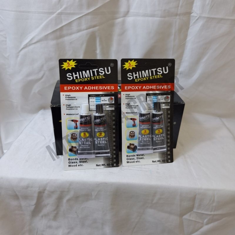 

1 Pak isi 12 Set Lem SHIMITSU EPOXY STEEL 5 Minute 48 Gr/Lem Besi
