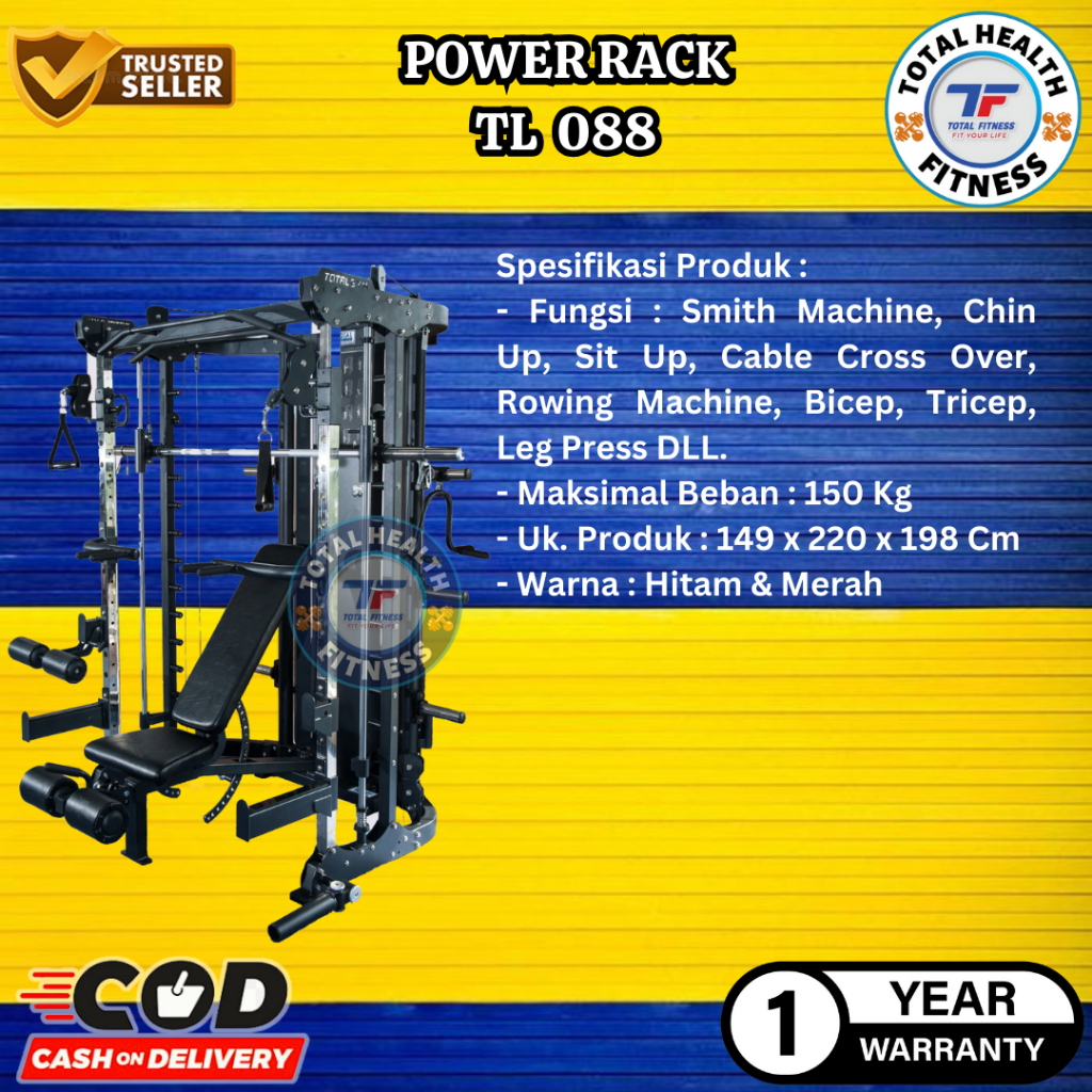 Alat Olahraga Fitness Smith Machine Power Rack TL 088 Alat Angkat Beban Total Fitness