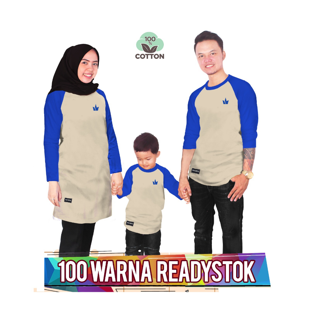 RAGLAN BASIC CREAM BENHUR Baju Kaos Keluarga couple  anak laki laki perempuan ibu ayah ada ukuran ju