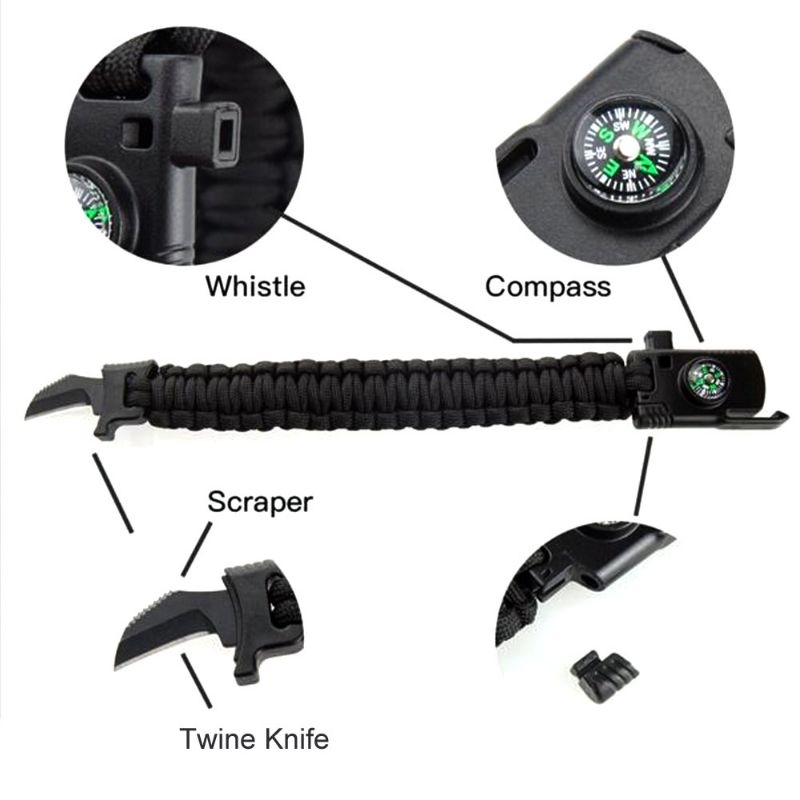 Gelang Etnik Paracord Pisau Kompas Survival Bushcraft EDC Tools