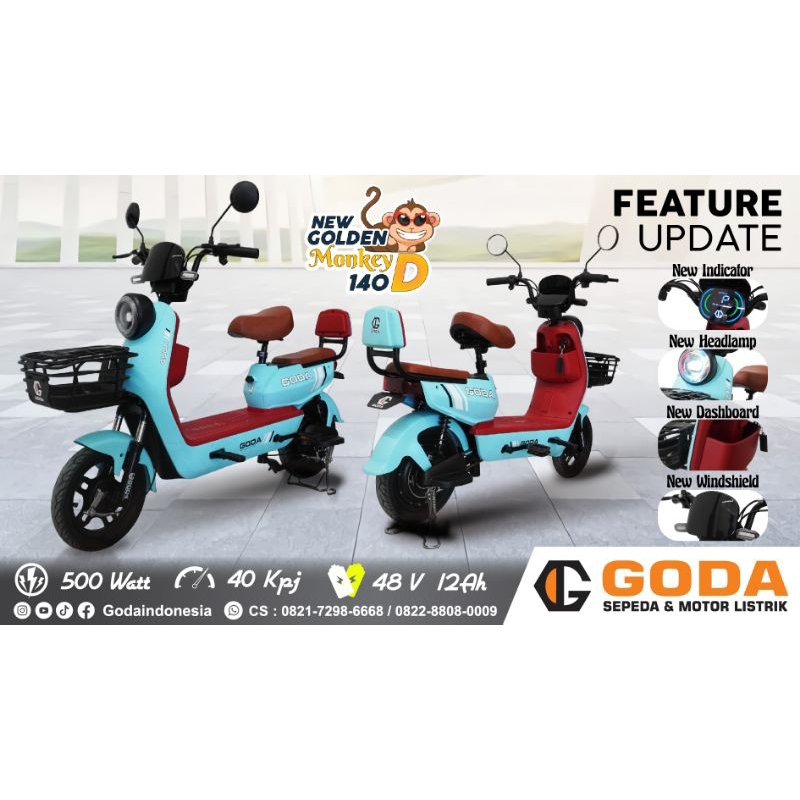 SEPEDA LISTRIK GODA 140-D NEW GOLDEN MONKEY SPESIAL LCD DISPLAY DAN DINAMO 500 WATT