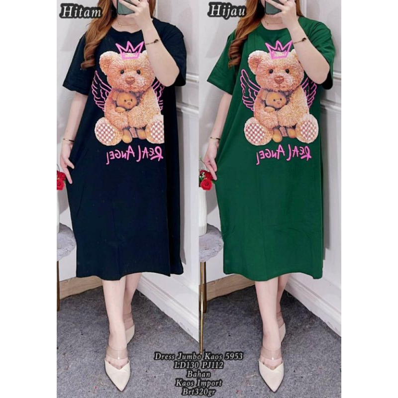 5953 ANGEL DRESS WANITA/DRESS JUMBO BAHAN KAOS IMPORT