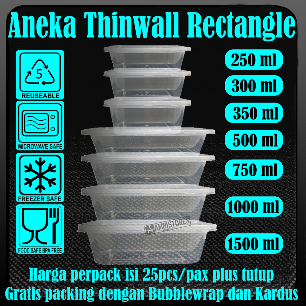 COD Thinwall ractangle kotak mika plastik wadah makanan higienis kuat aman 250 ml 350 ml 500ml 750 m